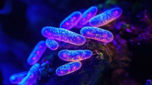 bacterias bajo microscopio luz coloridas