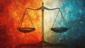 balanzas de justicia sobre fondo legal abstracto