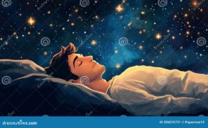 cielo estrellado con persona dormida sonando