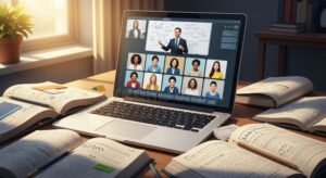 computadora portatil con aula virtual abierta