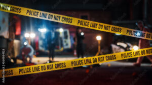 detective investigando en escena de crimen nocturna