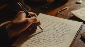 escritorio con carta y boligrafo elegante