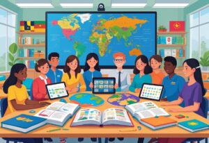 estudiantes aprendiendo con materiales educativos internacionales