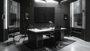 estudio de grabacion moderno con microfonos