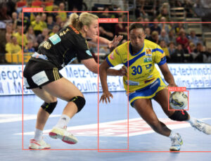 jugadores de handball en accion equipo completo
