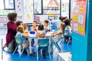 Dónde Encontrar Empleo Docente Nivel Inicial En Zona Sur 5 maestra y ninos en aula colorida