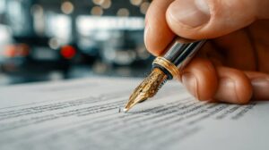 mano firmando documento legal formalmente