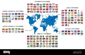 mapa con banderas de paises por continente