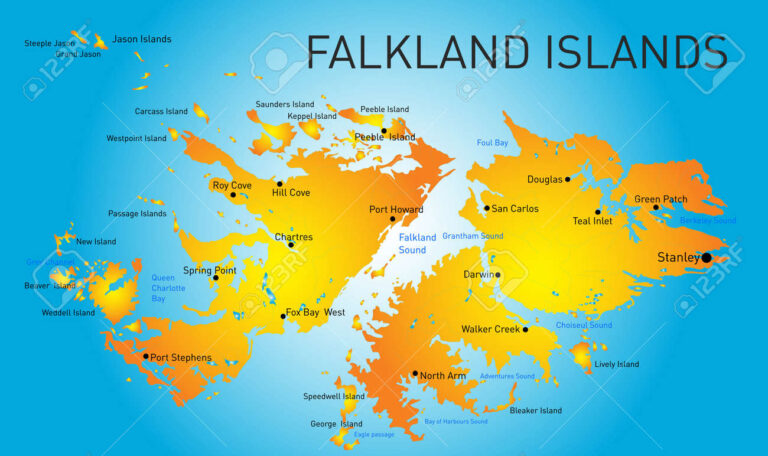 mapa ilustrado de las islas malvinas colorido