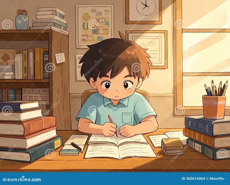 nino leyendo libro en aula iluminada