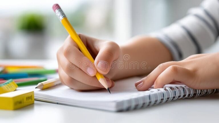 ninos escribiendo en cuadernos coloridos