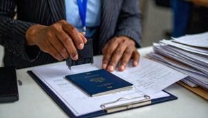 oficina de aduanas con documentos y sellos