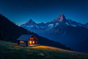 paisaje montanoso con casa acogedora