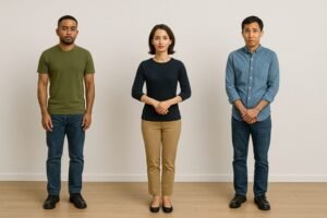 persona dubitativa hablando con gestos suaves