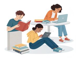 tres personas aprendiendo en diferentes ambientes